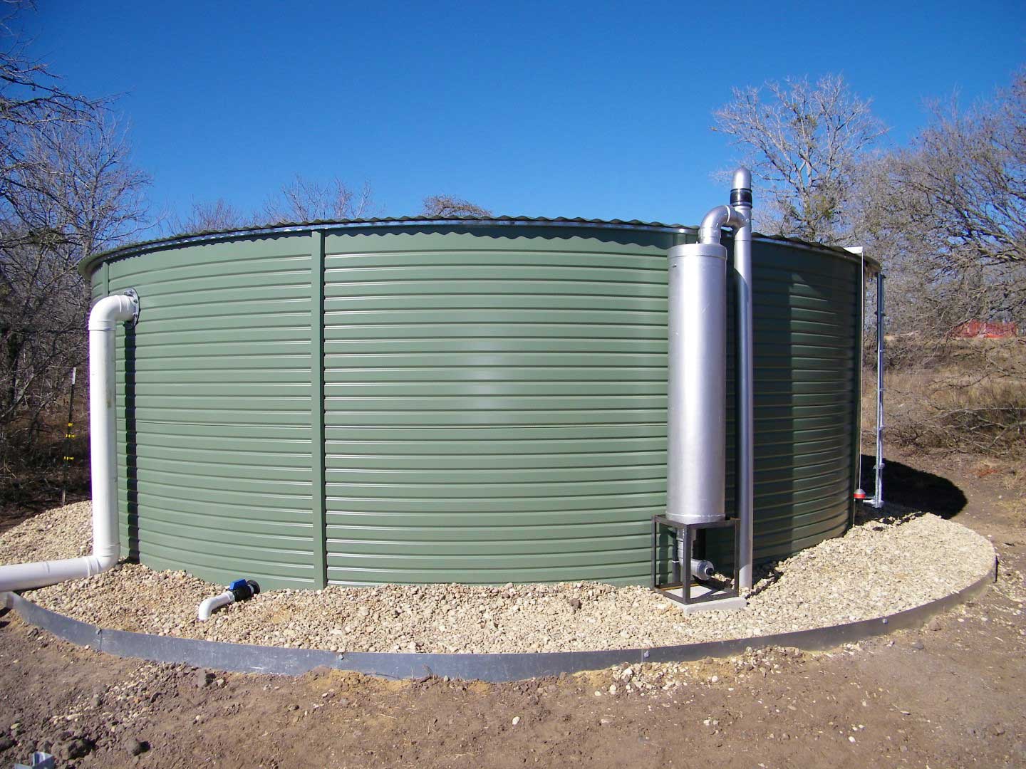 green corrugated metal tank